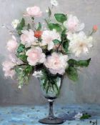 § Marcel Dyf (1899-1985)oil on canvas'Roses, pot de verre'signed, Frost & Reed label verso17.5 x