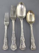 A matched part service of Georgian and later silver King's pattern flatware, comprising nineteen