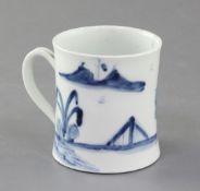 A rare Worcester 'Willow Root' pattern small mug, c.1753, with spreading base and grooved handle,