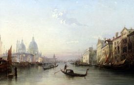 Attributed to Alfred Pollentine (1836-1890)oil on canvasGondoliers on the Grand Canal, Venice19.5