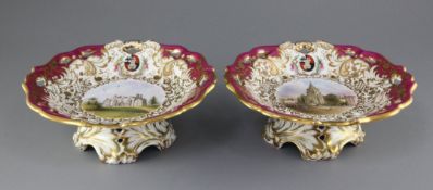 A rare pair of George Grainger & Co. Worcester topographical low footed dessert dishes, c.1846, each