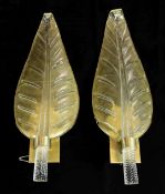 A pair of Barovier & Toso, Murano glass wall lights of leaf shape with gold inclusions 28in. and