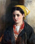 William Oliver (1804-1853)oil on canvasPortrait of a girl wearing a yellow head scarfsigned10 x