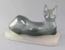 Claude Lhoste for Daum, a grey pate de verre glass seated cat, impressed 'Daum France', on frosted