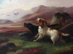 Robert Cleminson (1864-1903)oil on canvasSetters flushing grouse in a highland landscape11.5 x 15.