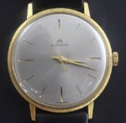 A gentleman's 18ct gold Bucherer manual wind dress wrist watch, with baton numerals, on Bucherer