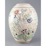 A Poole pottery ovoid 'Persian Deer' pattern vase, c.2010, a unique studio piece with certificate,
