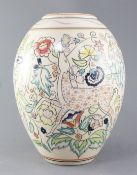 A Poole pottery ovoid 'Persian Deer' pattern vase, c.2010, a unique studio piece with certificate,