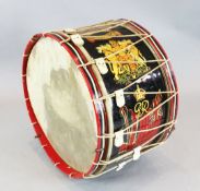 A George VI Royal Military Academy Sandhurst bass drum, rope bound, with painted decoration,