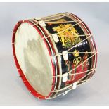 A George VI Royal Military Academy Sandhurst bass drum, rope bound, with painted decoration,