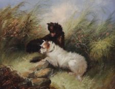George Armfield (fl.1840-1875)pair of oils on canvasSpaniels flushing ducks and Terriers beside a