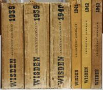 Wisden Cricketers' Almanacks: 1938-1943, original soft covers, two with bookmark (6)