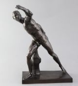 After the antique. A late 19th century French bronze figure of The Borghese Gladiator, signed by the