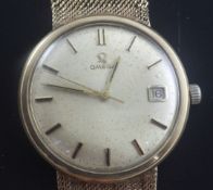 A gentleman's 1960's 9ct gold Omega manual wind wrist watch, with baton numerals and date