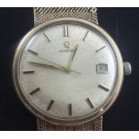 A gentleman's 1960's 9ct gold Omega manual wind wrist watch, with baton numerals and date