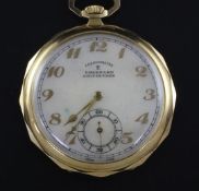 An early 20th century Swiss E. Eberhard 18ct gold and diamond set keyless lever dress pocket