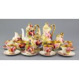 A group of Royal Worcester Autumnal fruit painted coffee wares and a similar pot pourri and cover,