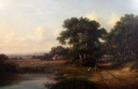 Walter Williams (1835-1906)oil on canvasBoys beside a pond in an extensive landscape24 x 36in.