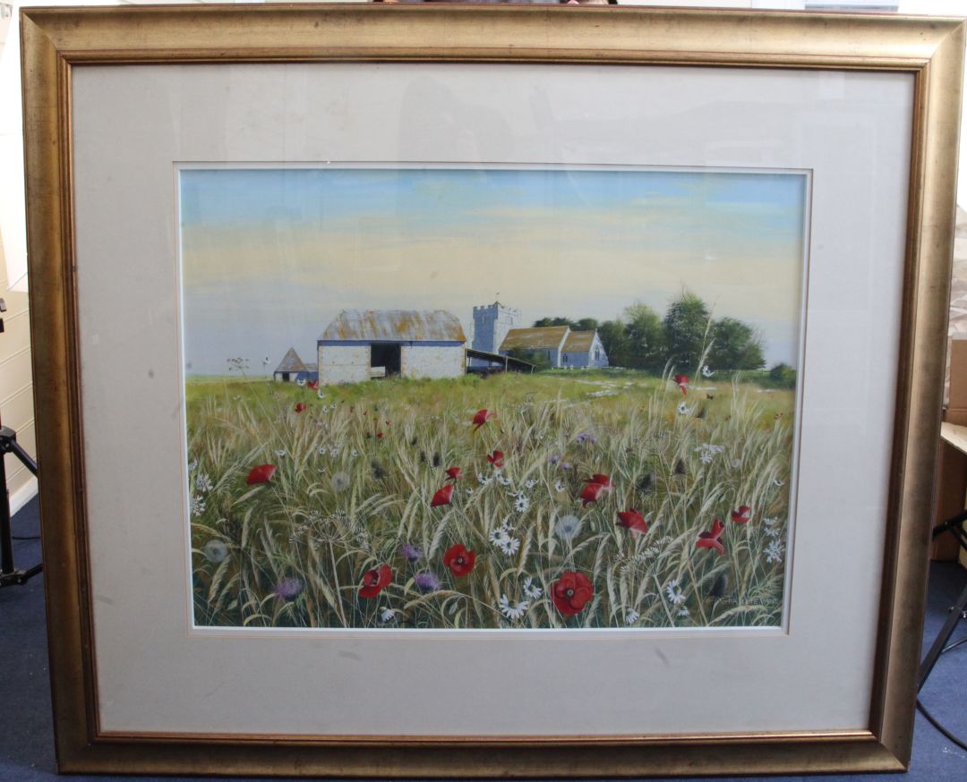 Paul Evans (1954-)gouacheChurch, flint barn and poppies in a cornfieldsigned27 x 37in. - Image 2 of 2