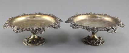 A pair of early 20th century Tiffany & Co sterling silver tazze, with pierced floral borders and