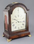 Richard Booth, London. A George III mahogany bracket clock, with arched cased, later enamelled