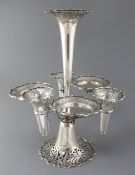 A George V silver epergne by Goldsmiths & Silversmiths Co Ltd, with central trumpet shaped vase