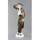 A large Rosenthal Art Deco figure of a Spanish dancing lady, modelled by Scwartzkopff, green printed
