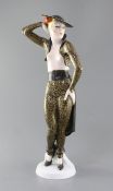 A large Rosenthal Art Deco figure of a Spanish dancing lady, modelled by Scwartzkopff, green printed