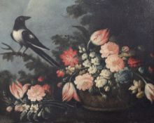 18th Century Neapolitan Schooloil on canvasStill life of mixed flowers and a magpie23 x 28in.