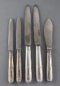 A part suite of late 19th century French silver handled knives by Emile Puiforcat, with engraved