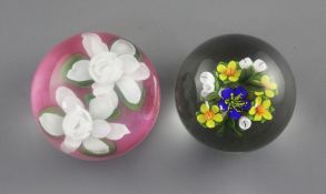 Two lampwork glass paperweights; Ken Rosenfeld floral spray, 6.5cm and Daniel Salazar, Lundberg
