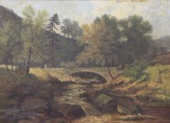 John Holland Senior(1829-1886)pair oils on canvas'Lumb Bridg & Fall, Crimsworth' & 'Milking Bridge,