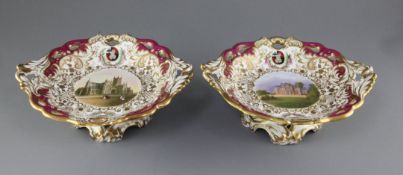 A rare pair of George Grainger & Co. Worcester topographical low footed dessert dishes, c.1846, each