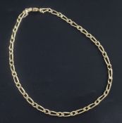 A yellow metal gold twisted link necklace (unmarked but tested as 14ct), 40.1 grams, 44.5cm.