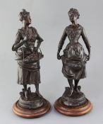 After Joseph Francois Belin. A pair of French bronze figures of ladies 'La Reverence' and '