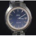 A gentleman's early 1970's stainless steel Omega Seamaster automatic wrist watch, the blue dial with