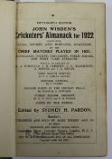 A Wisden Cricketers' Almanack for 1922, hardback, rebound