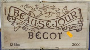 A case of twelve bottles of Chateau Beau-Sejour Becot, Saint Emilion, 2000, in original wooden
