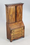 An antique model of a George III mahogany bureau bookcase, with satinwood banding, W.1ft 5in. D.9in.
