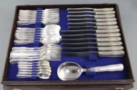 A 1960's canteen of Georg Jensen Danish sterling silver Dobbeltriflet pattern cutlery for six,
