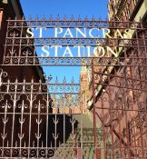 A pair of cast iron gates made from the railing panels at St Pancras Station, H.9ft W.6ft.These