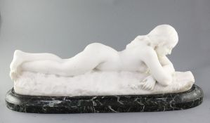 Charles R. Faggioni (19th/20th century). A white marble carving of a nude woman reclining reading