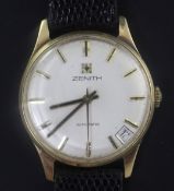 A gentleman's gold Zenith automatic wrist watch, with baton numerals and date aperture between 4 &