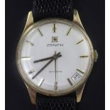 A gentleman's gold Zenith automatic wrist watch, with baton numerals and date aperture between 4 &