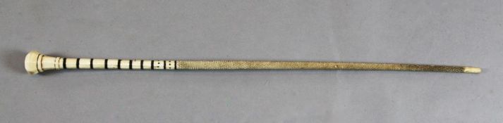 A 19th century whale bone and baleen sectional walking stick, with octagonal knop and shaft, the