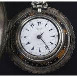 A mid 19th century silver and tortoiseshell triple cased keywind verge pocket watch for the