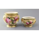 Two Royal Worcester pink rose painted bowls, date code for 1919, the larger signed W.H. Austin, gilt