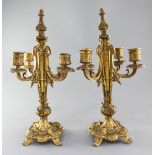 A pair of 19th century French ormolu four light candelabra, 15.5in.