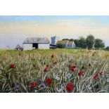 Paul Evans (1954-)gouacheChurch, flint barn and poppies in a cornfieldsigned27 x 37in.