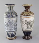 Two Doulton Lambeth stoneware sgraffito vases, by Hannah and Florence Barlow, dated 1877 and c.1900,